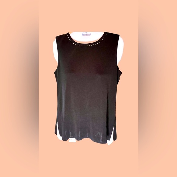 Vintage 80s Women's black top/black sleeveless sequin blouse - Picture 1 of 4